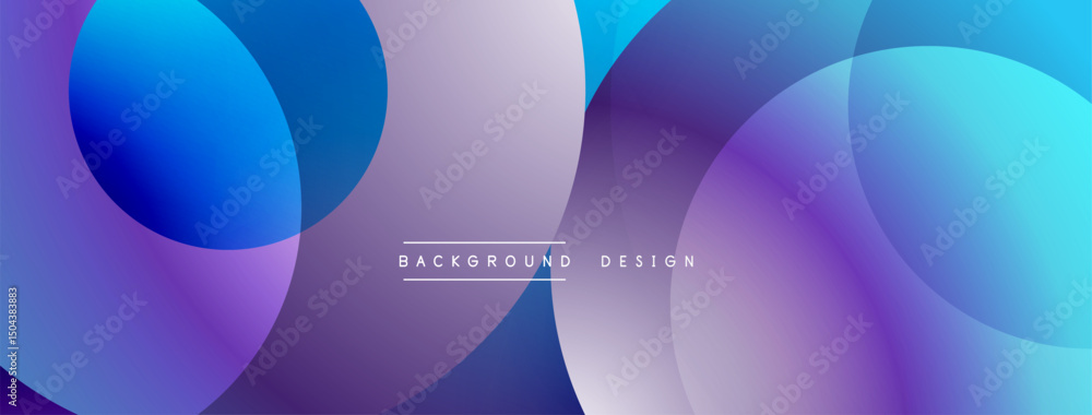 Poster Abstract background features overlapping circles. Gradient colorsblue, purple, whitecreate dynamic visual effect. Modern design element.