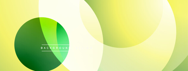 Abstract shapes overlap, creating gradient effect. Yellows, greens dominate composition. Minimalist design suggests modern aesthetic.