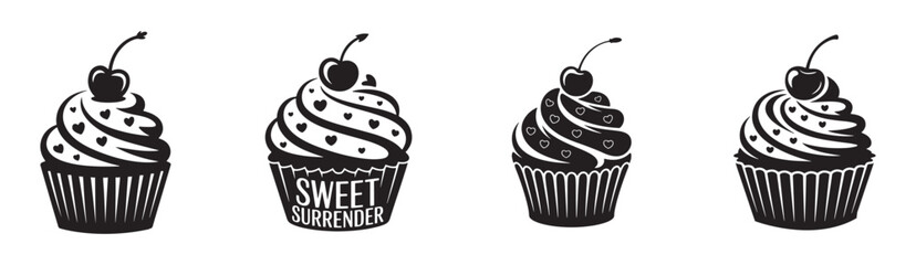 Cupcake love, cherry silhouette vector. Cupcake silhouette vector illustration