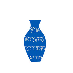 Blue Vase Symbol. Simple Pot Jar Bottle Contour Icon Element. Doodle Hand Drawn Pottery Craft Sign. Antique Old Water, Wine< Oil Container Art. 