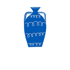 Blue Vase Symbol. Simple Pot Jar Bottle Contour Icon Element. Doodle Hand Drawn Pottery Craft Sign. Antique Old Water, Wine< Oil Container Art. 