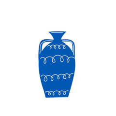 Blue Vase Symbol. Simple Pot Jar Bottle Contour Icon Element. Doodle Hand Drawn Pottery Craft Sign. Antique Old Water, Wine< Oil Container Art. 