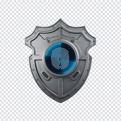 3D Cybersecurity Shield with Fingerprint – Digital Protection and Biometric Security Icon on Transparent Background