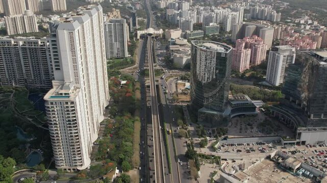 Drone Shot of DLF Golf Course Road Gurgaon &ndash; Aerial View of Luxury High-Rises, Modern Infrastructure, Green Spaces, and Premium Real Estate in Gurugram, India