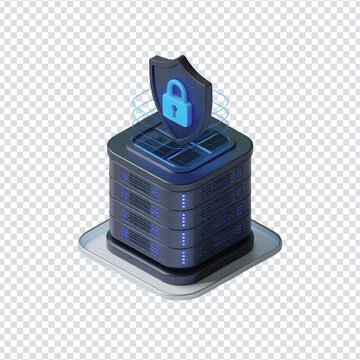3D Secure Server with Shield and Padlock Icon &ndash; Data Protection and Cybersecurity Illustration