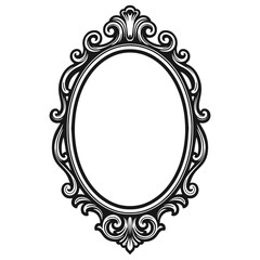 Oval vintage picture frame. Hand drawn Victorian retro sketch style. Vector illustration isolated on white.