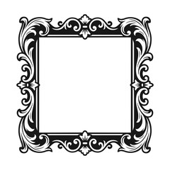 Square vintage photo frame. Hand drawn victorian retro sketch style. Vector illustration isolated on white.