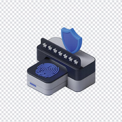 3D Cybersecurity Shield with Fingerprint – Digital Protection and Biometric Security Icon on Transparent Background