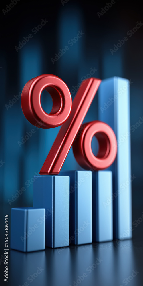 Poster a bar graph with a red and blue color scheme and a red percent sign on top