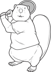 Beaver Tennis Tennis racket Animal Vector Graphic Art Illustration