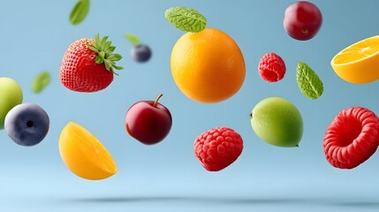 Floating summer fruits in vibrant colors