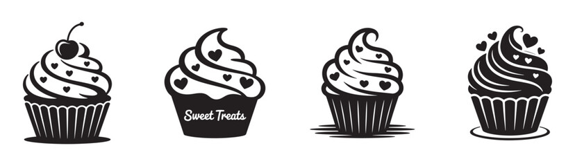 Black color cupcake icon vector. Cupcake icon. Vector illustration eps 10