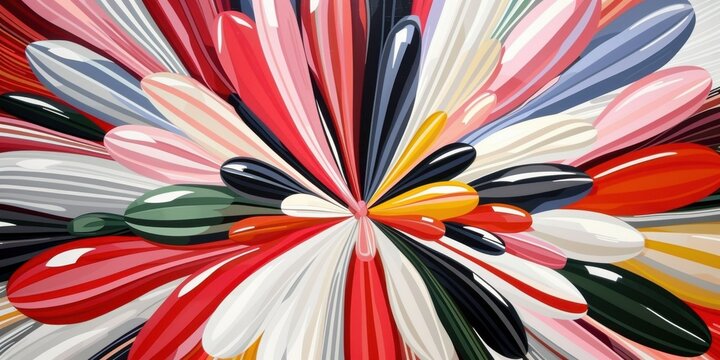 Esplosione di forme astratte, colori vibranti e texture lucide