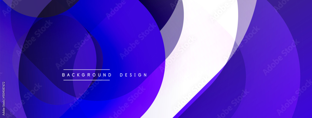 Poster Abstract purple design features overlapping circles, gradients. Modern background with text element, dynamic composition.