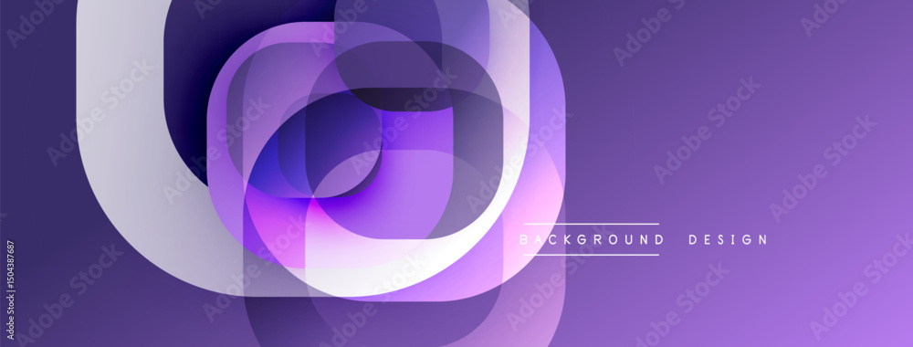 Poster Abstract purple design features layered shapes, creating dynamic flow. Soft gradients suggest depth, modern aesthetic.