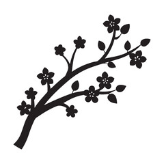 Cherry blossom vector illustration, Cherry flowers silhouette vector black and white