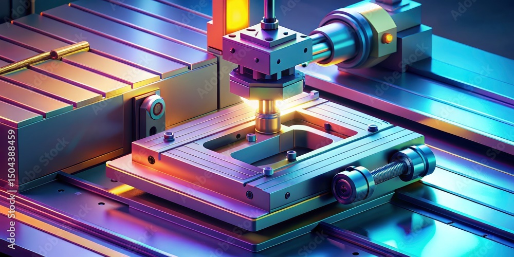 Poster isometric cnc machine, computer numerical control milling, 3d rendering, industrial automation, manu