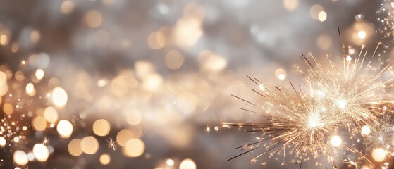Fototapeta premium Sparkling fireworks celebrations with golden glow and festive bokeh