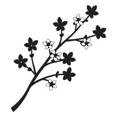 Cherry blossom vector illustration, Cherry flowers silhouette vector black and white