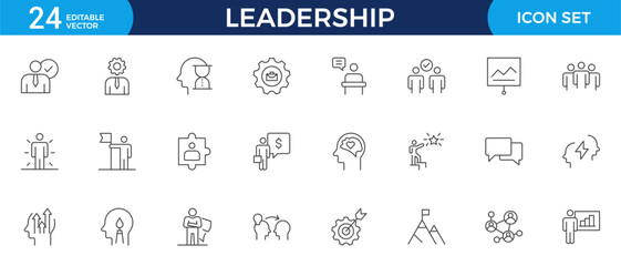 Leadership Outline Icons set. Vector illustration in modern thin line style of management icons: leader, delegation, control, responsibility, and more. Pictograms and infographics.