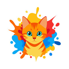 Simple Cat Illustration in Vector Format with CMYK Colors and Basic Fonts