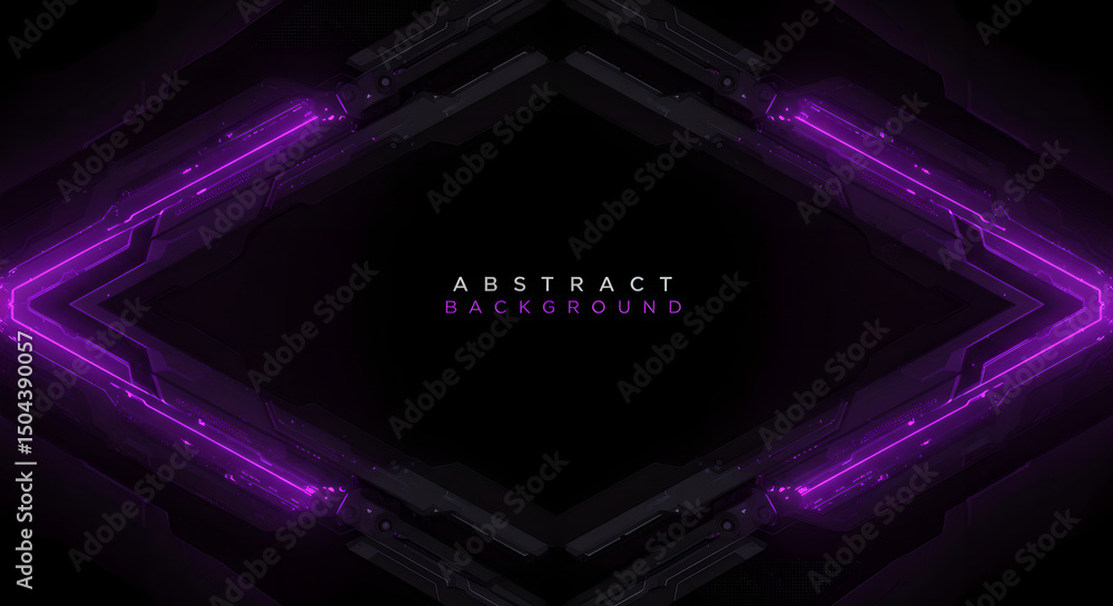 Poster abstract technology background with glowing purple lines and geometric shapes. dark digital futurist