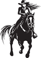 Fototapeta premium Cowgirl Horse Riding Silhouette Vector Illustration on Transparent Background