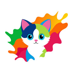 Simple Cat Illustration in Vector Format with Black Outlines and Basic Colors