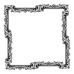 Square vintage photo frame. Hand drawn victorian retro sketch style. Vector illustration isolated on white.