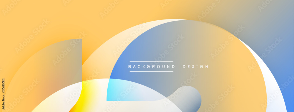 Poster abstract design features overlapping shapes, gradients. colors include yellow, blue, orange. modern 