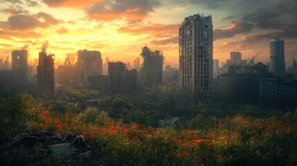 Ruined city at dawn