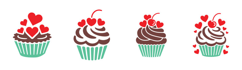 Colorful cupcake love, cherry vector. Cupcake icon symbol illustration