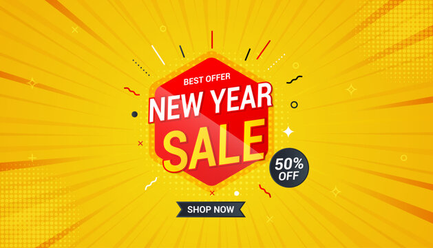New Year sale discount banner template promotion design for business.