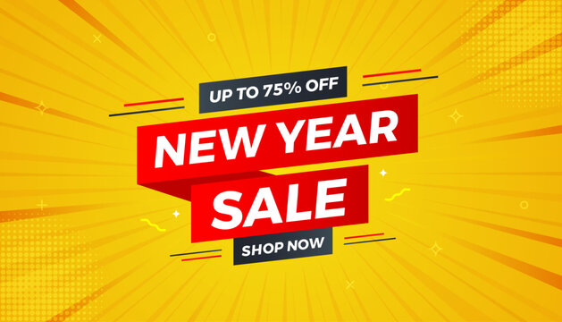 New Year sale discount banner template promotion design for business.