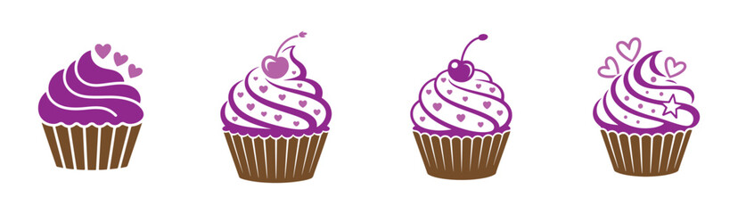 Colorful cupcake love, cherry vector. Cupcake icon symbol illustration