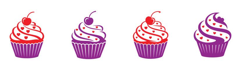 Colorful cupcake love, cherry vector. Cupcake icon symbol illustration