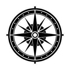 Fototapeta premium Compass rose with points inside of a dotted circle silhouette