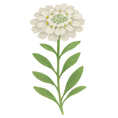 Delicate watercolor illustration of a single white candytuft flower and green leafy stem
