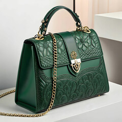 beautiful elegance and luxury fashion green handbag