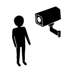 Person standing near a surveillance camera device silhouette