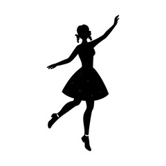 Naklejka premium Silhouette of a girl dancing with a nice dress on
