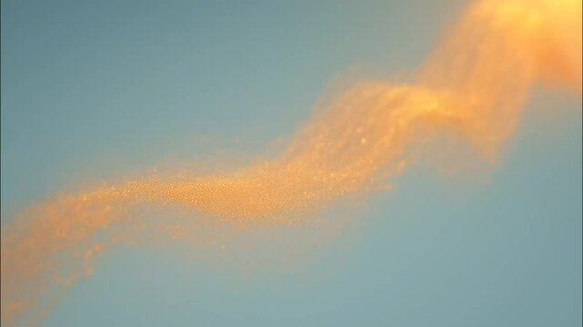 Flowing ribbon of glowing orange particles swirling in abstract motion over dark background seamless looping 4k time-lapse animation video background. Technology concept