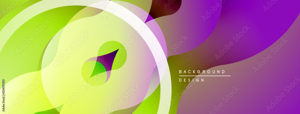 Poster abstract fluid shapes, vibrant colors blend. green, purple hues create dynamic composition. modern d