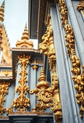 Fototapeta premium close up of a gold and blue building