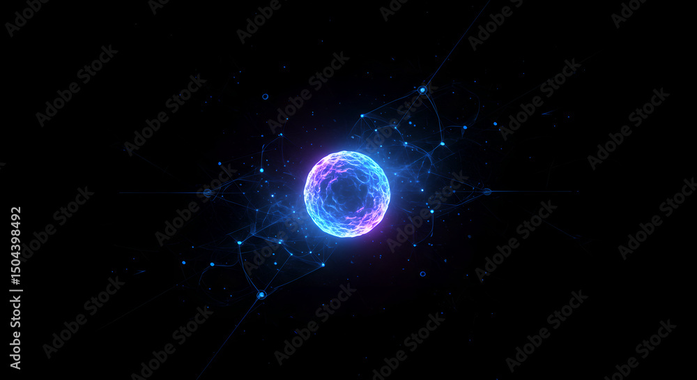 Poster digital abstract sphere with connected lines and nodes. concept of global network, data connection, 