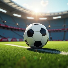 bola de futebol em um campo sob uma iluminação dramática de pôr do sol.