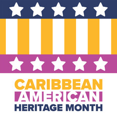 Obraz premium Caribbean American Heritage Month in June. Culture Month to the people of America. Celebrate annual with festival. Happy holiday. Poster, card, banner and background. Vector illustration