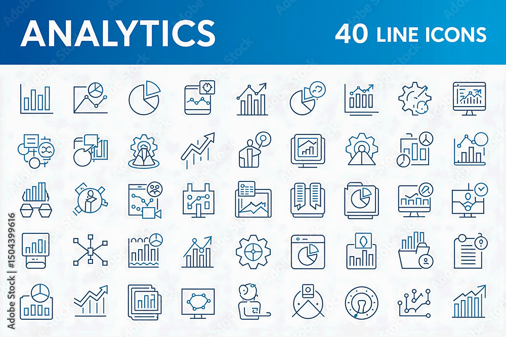 Poster analytics line editable icon set
