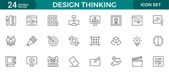 Set of design thinking icons. Line art style icons bundle. Minimalist thin linear web icon set.
