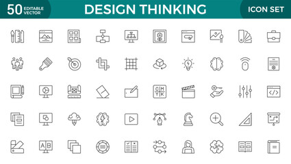 Set of design thinking icons. Line art style icons bundle. Minimalist thin linear web icon set.